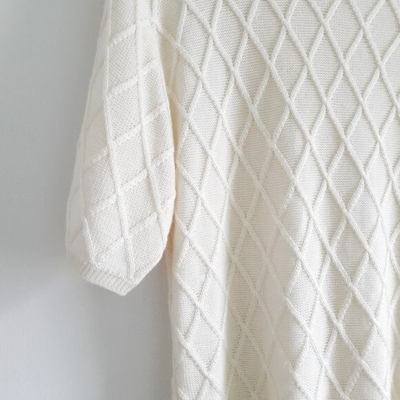Liz Claiborne Collection Cream Argyle Knit Pattern Short Sleeve Sweater Large - Picture 5 of 9